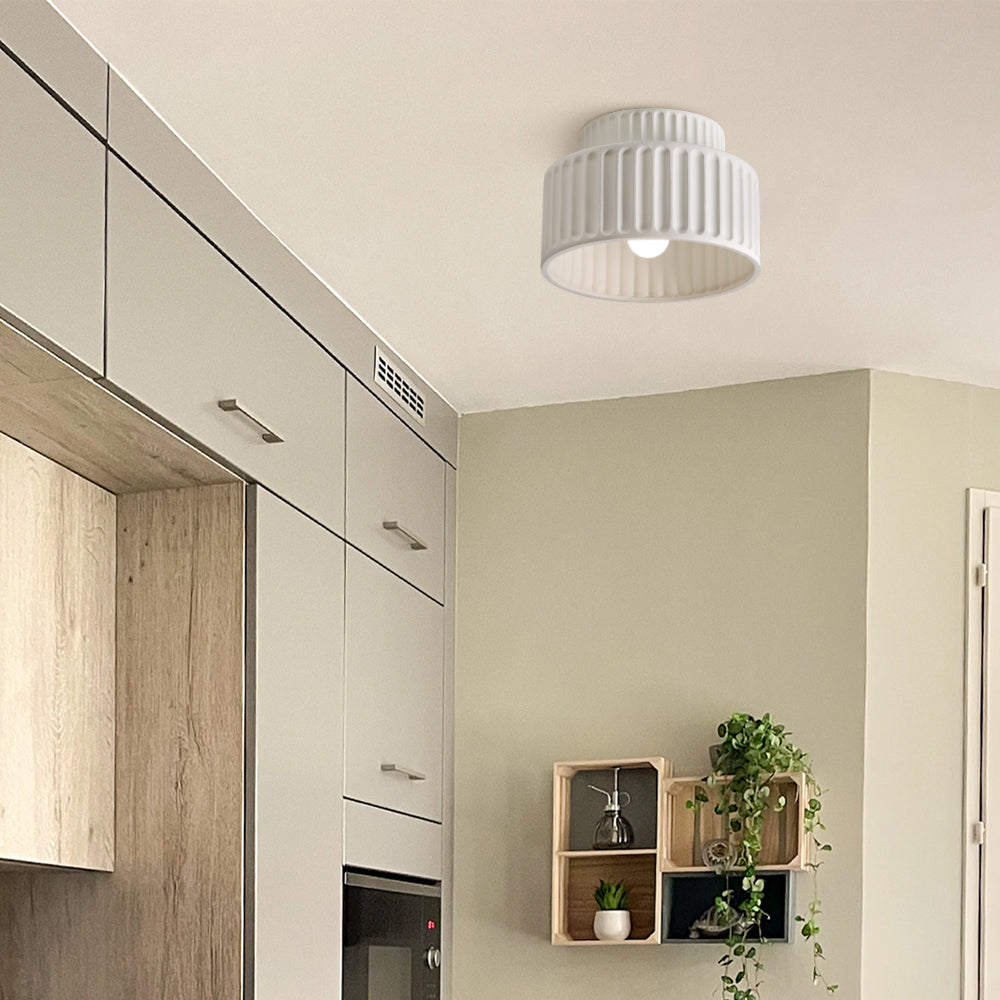 Lampada da soffitto in resina rigata E27 bianca design compatto retrò per soggiorno