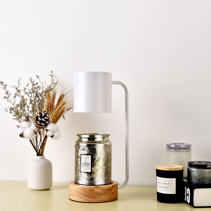 Japanese Minimalist Wax Melter Lamp With Wooden Base And Dimmable Light