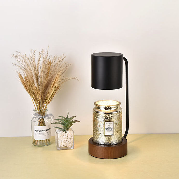 Japonská minimalistická stolní lampa s dřevěnou a kovovou konstrukcí