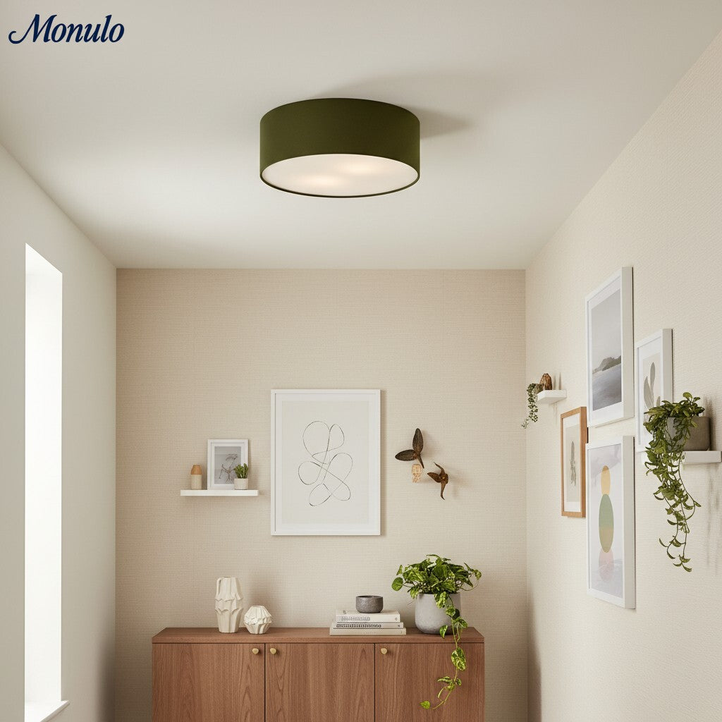 Linen Shade Drum Ceiling Light, Diameter 30/45 Cm, Scandinavian Modern Living Room Lamp