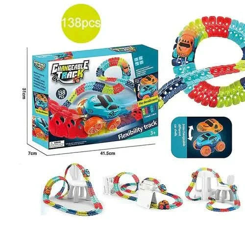 ערכת מסלול יצירתית FlexiRace עם מסלולים וגשרים גמישים