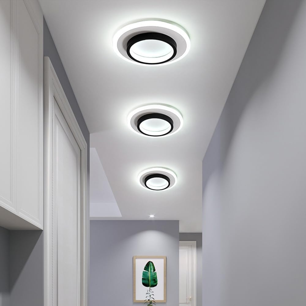 Luz de techo LED redonda con anillo halo, montaje empotrado de metal y acrílico