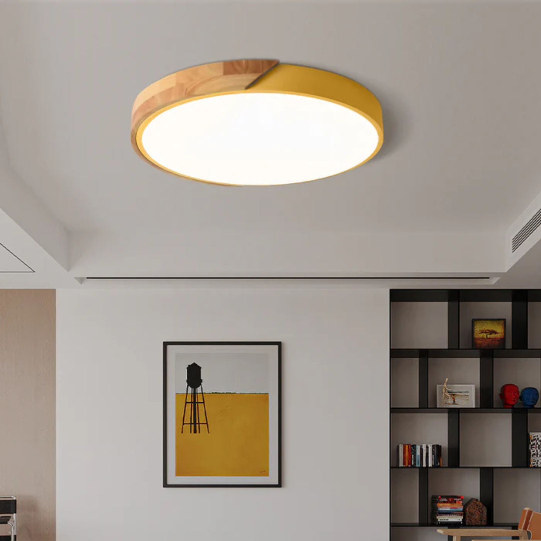 Wood Ceiling Light With Scandinavian Style And Warm LED Glow
