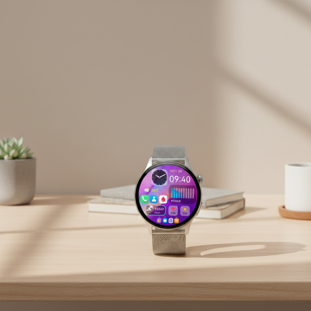 Montre connectée AMOLED pour femmes avec design étanche et appel Bluetooth | Rosalyssa
