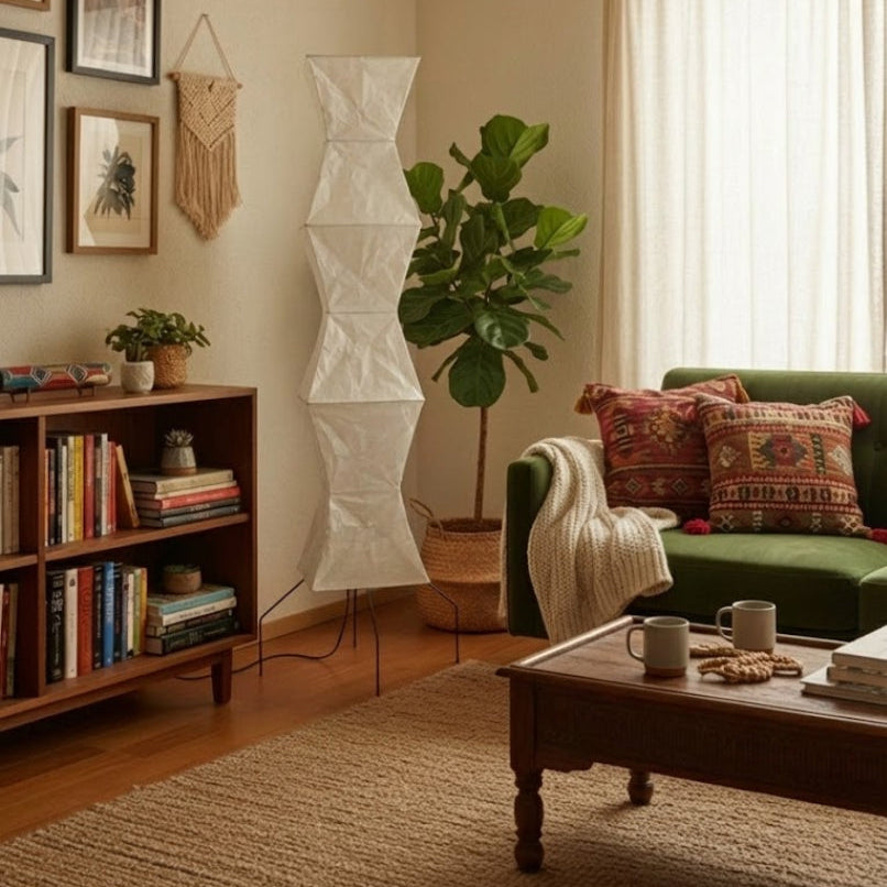 Rice Paper Floor Lamp With Sculptural Layered Shade Featuring Nimbus And Helix | Rosalyssa