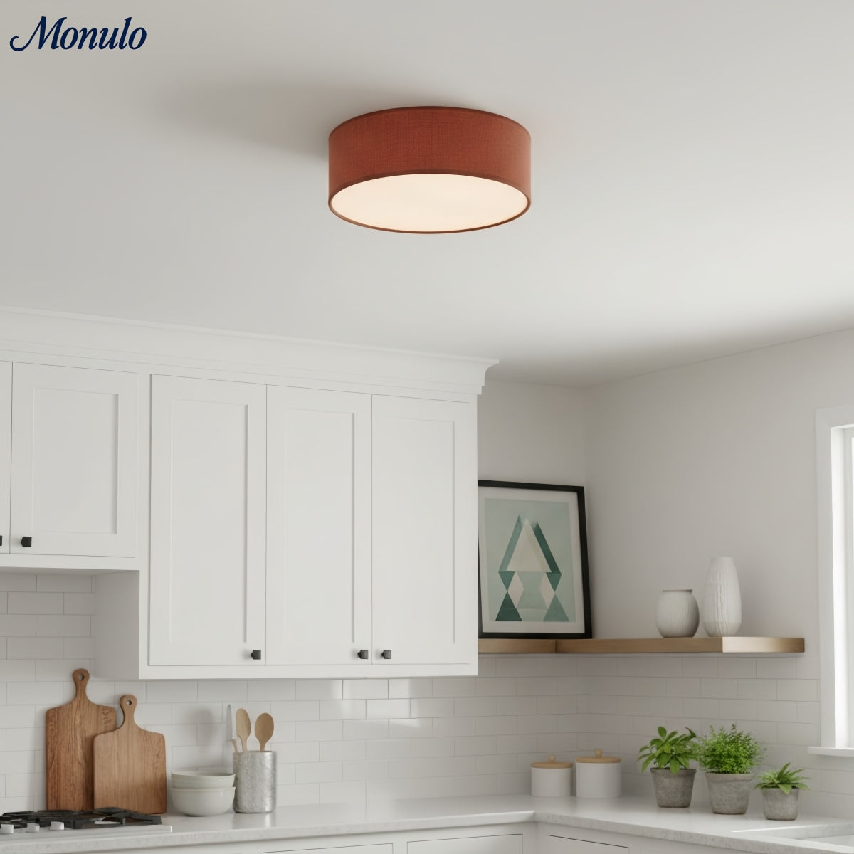 Linen Shade Drum Ceiling Light, Diameter 30/45 Cm, Scandinavian Modern Living Room Lamp