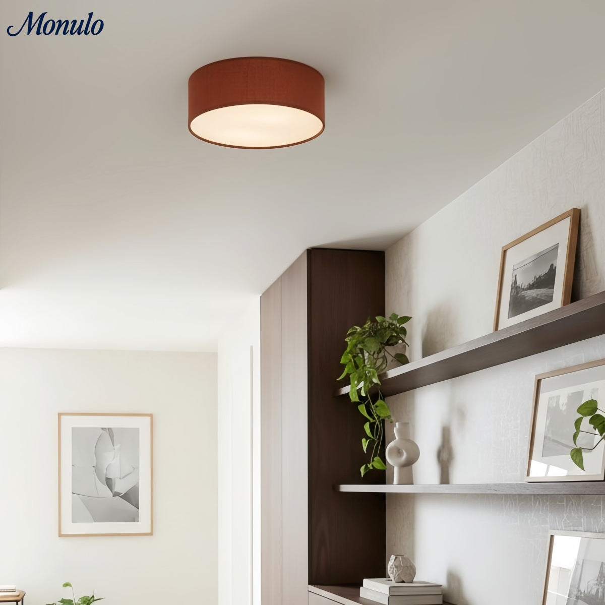 Linen Shade Drum Ceiling Light, Diameter 30/45 Cm, Scandinavian Modern Living Room Lamp