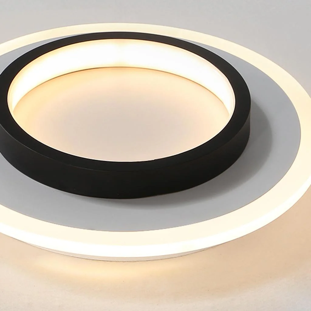 Luz de techo LED redonda con anillo halo, montaje empotrado de metal y acrílico