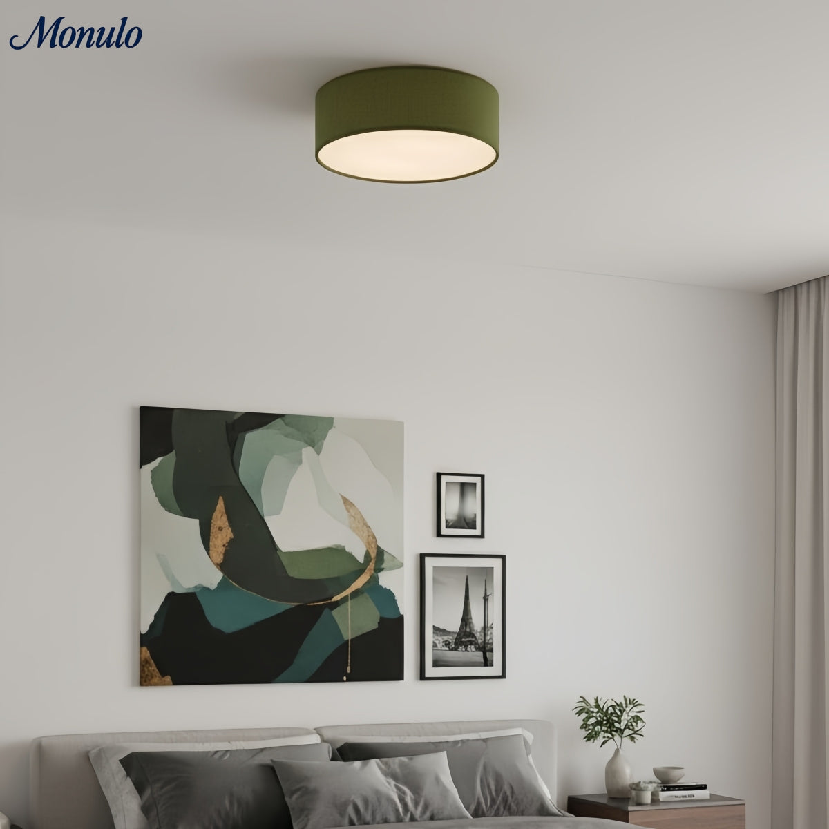 Linen Shade Drum Ceiling Light, Diameter 30/45 Cm, Scandinavian Modern Living Room Lamp