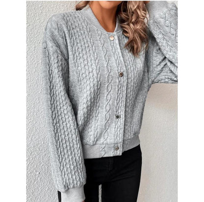 TOP JACQUARD DÉCONTRACTÉ À COL MONTANT ET BOUTONS