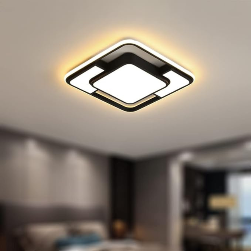 Afstandsbedienbare LED-plafondlamp met geometrisch design