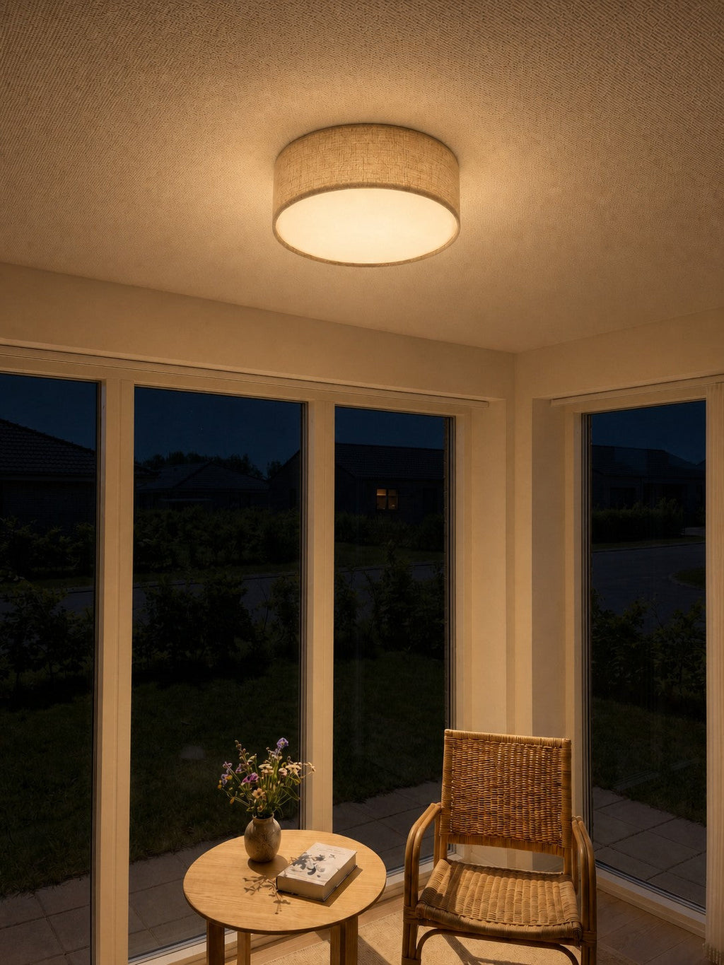 Linen Shade Drum Ceiling Light, Diameter 30/45 Cm, Scandinavian Modern Living Room Lamp