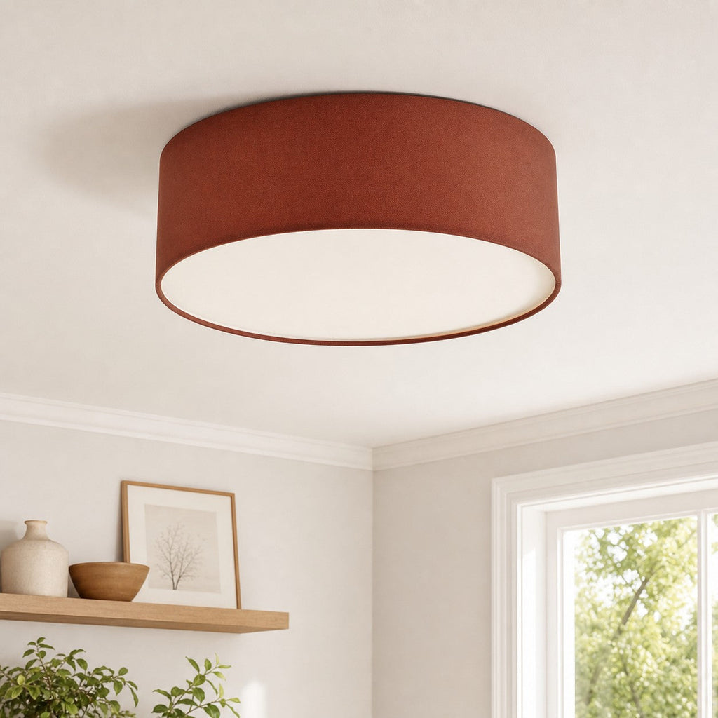 Linen Shade Drum Ceiling Light, Diameter 30/45 Cm, Scandinavian Modern Living Room Lamp