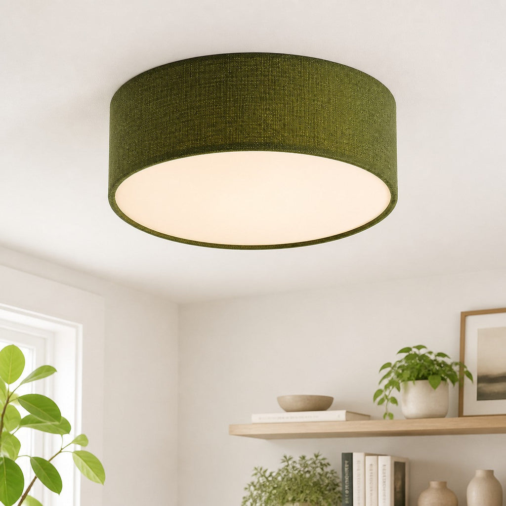 Linen Shade Drum Ceiling Light, Diameter 30/45 Cm, Scandinavian Modern Living Room Lamp