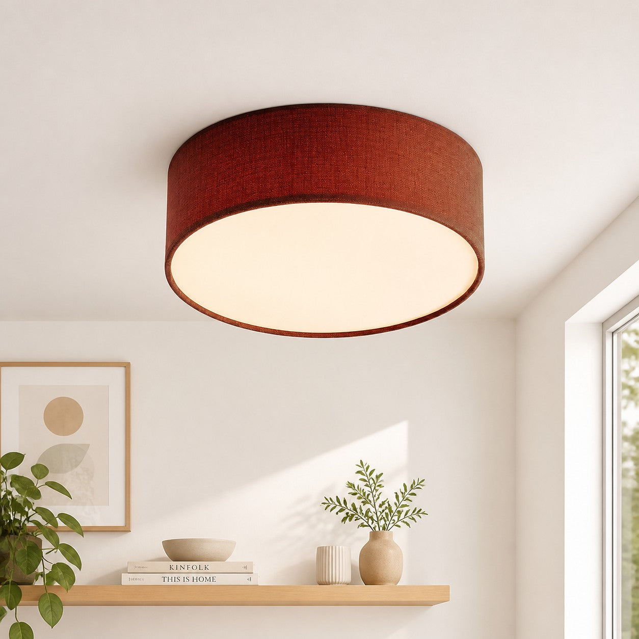 Linen Shade Drum Ceiling Light, Diameter 30/45 Cm, Scandinavian Modern Living Room Lamp