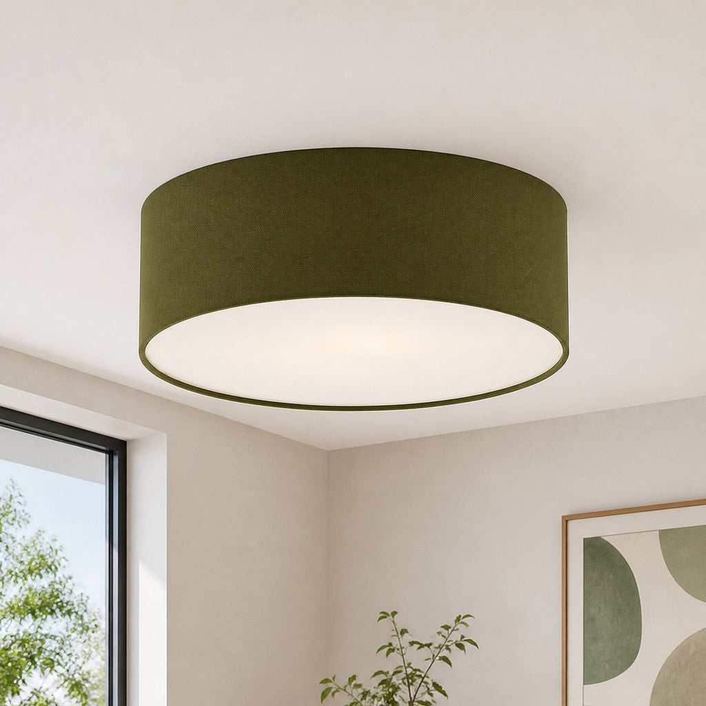 Linen Shade Drum Ceiling Light, Diameter 30/45 Cm, Scandinavian Modern Living Room Lamp