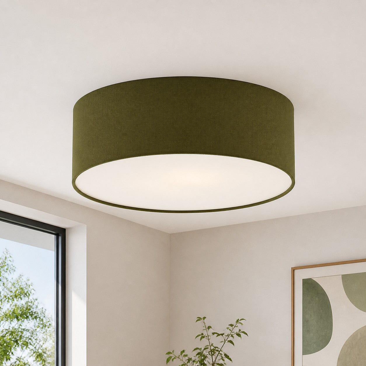 Linen Shade Drum Ceiling Light, Diameter 30/45 Cm, Scandinavian Modern Living Room Lamp