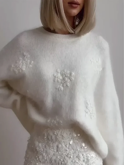 Pull NALIA™Élégance Florale en Maille Jacquard