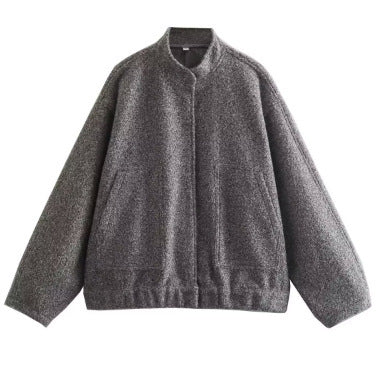 Manteau Long à Col Montant et Poches Doubles