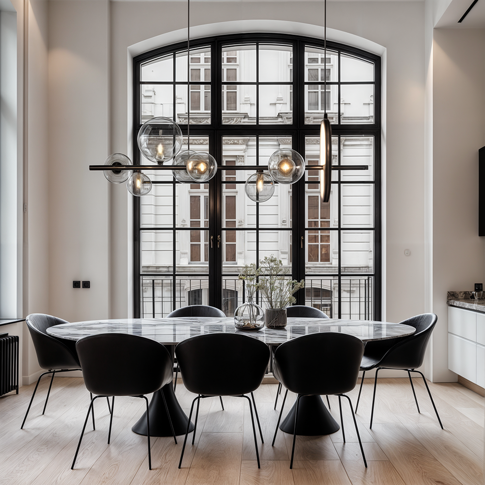 Aurelia glasljuskrona från LumeCraft med aluminiumram och handblåst glas