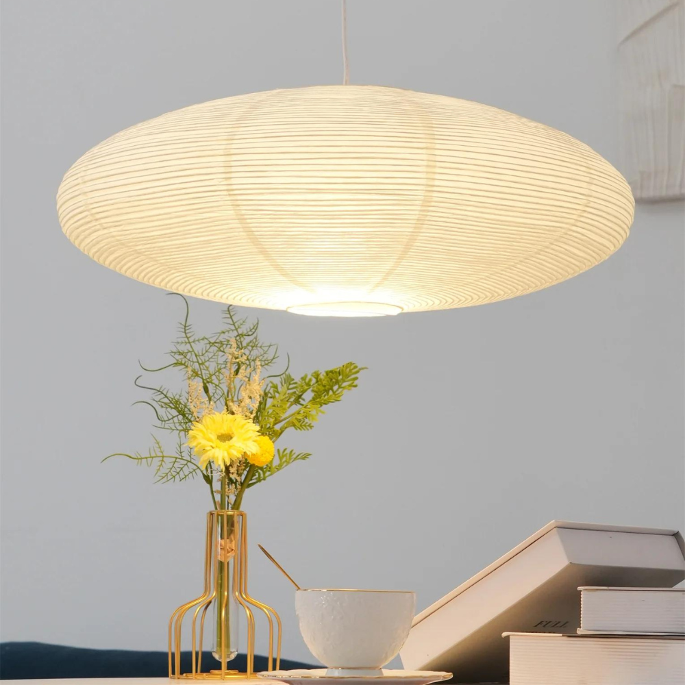 Lampada da soffitto Japandi in carta di gelso con LED bianco geometrico 50/60 cm