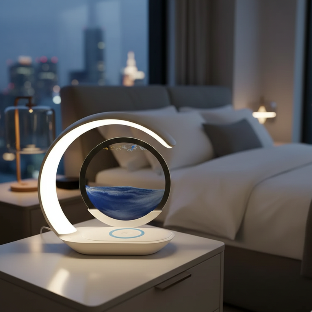 LED-timeglasbordlampe med trådløs opladning | Rosalyssa