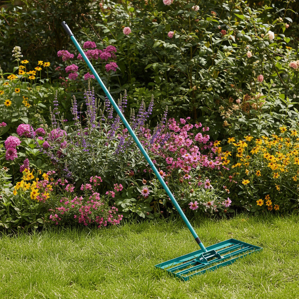 AeroGround Pro Lawn Rake With Extra Long Handle For Level Lawns