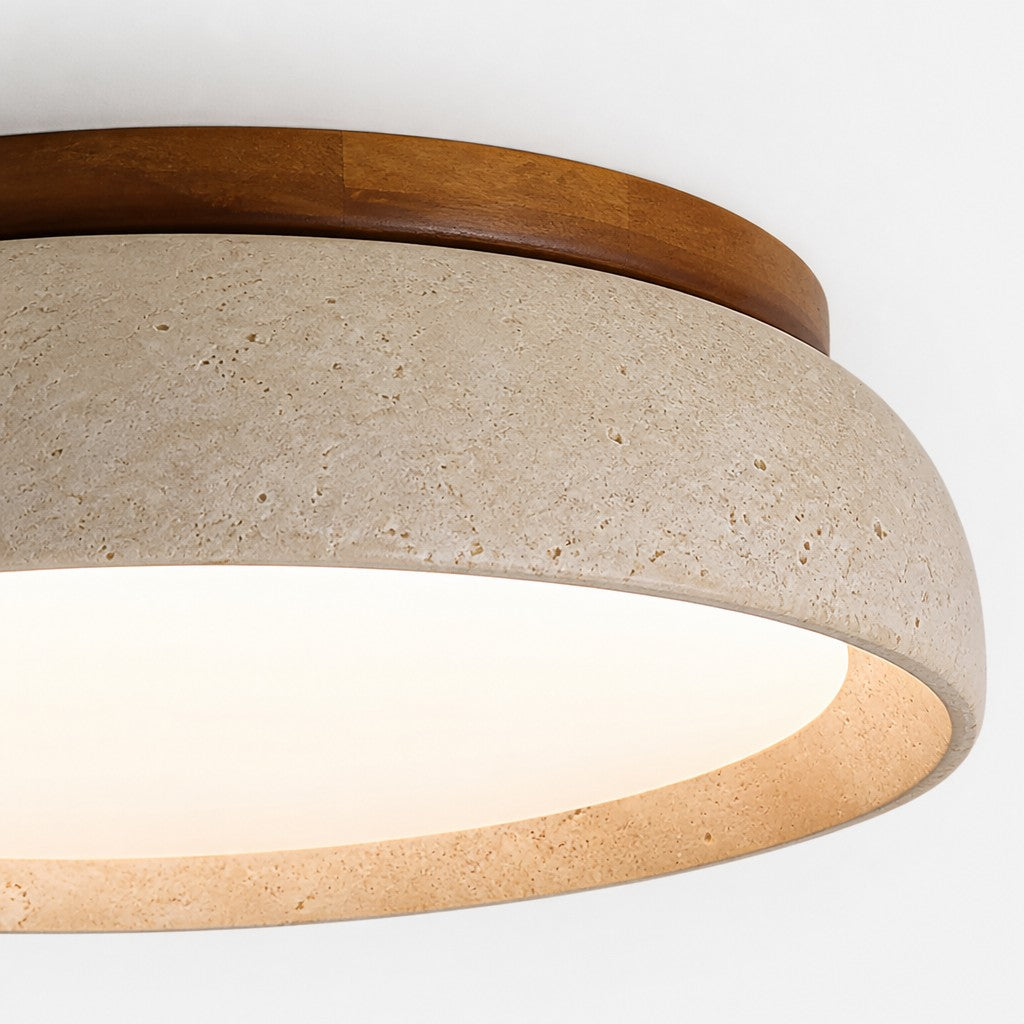 Beige Travertine Ceiling Lamp Sculpture, Natural Stone, Scandinavian Warm Glow, 30cm 43cm