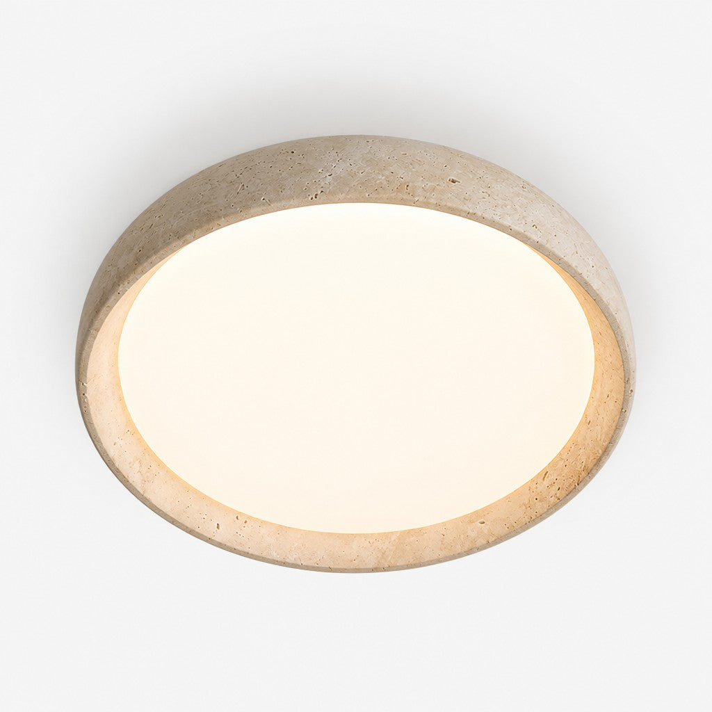 Beige Travertine Ceiling Lamp Sculpture, Natural Stone, Scandinavian Warm Glow, 30cm 43cm
