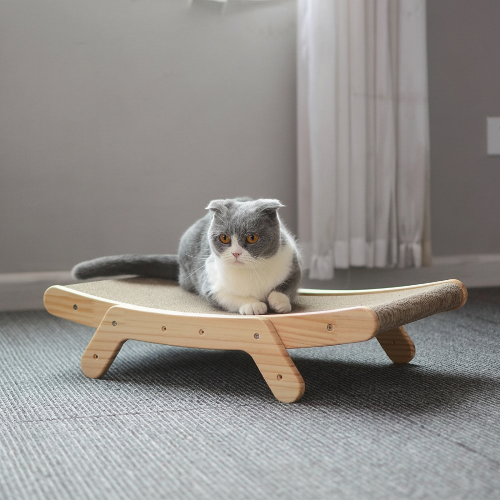 曲線木製キャットスクラッチャーラウンジベッド 猫用 今日