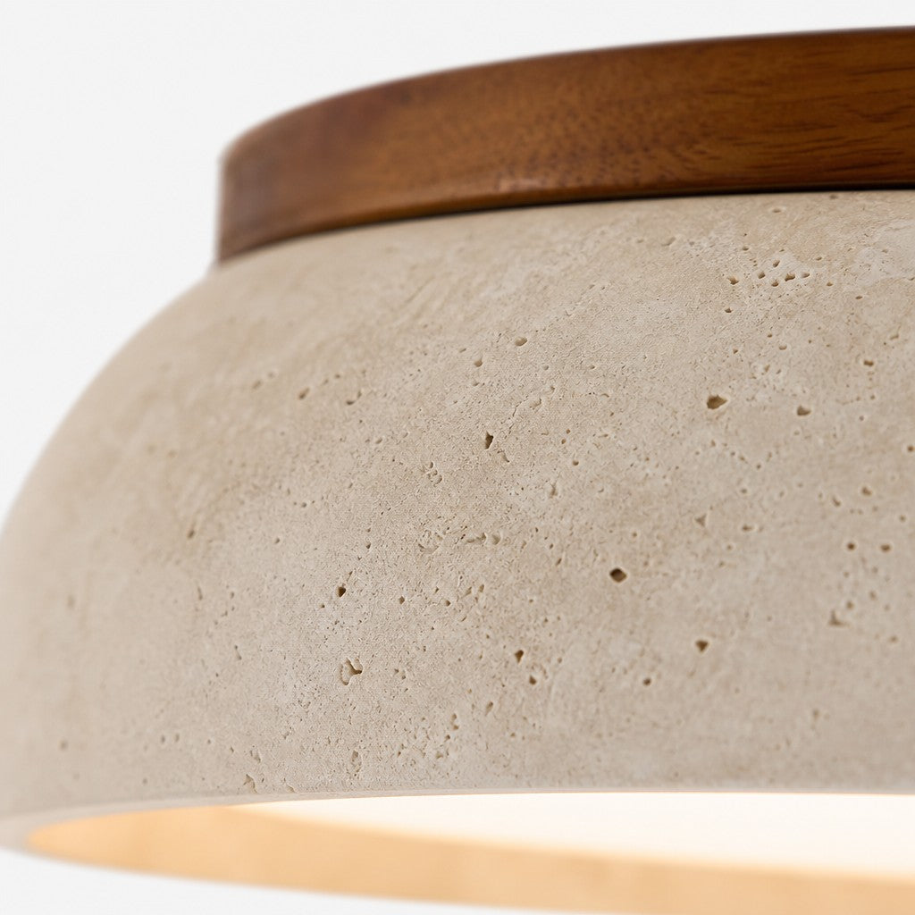 Beige Travertine Ceiling Lamp Sculpture, Natural Stone, Scandinavian Warm Glow, 30cm 43cm