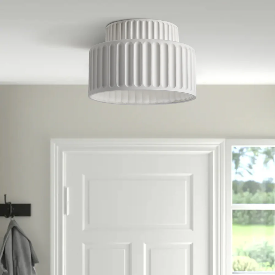 Vesper Ribbed Vintage Semi Flush Ceiling Light For Low Ceilings