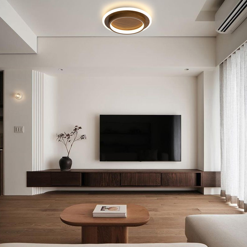 Luz de techo LED redonda con anillo halo, montaje empotrado de metal y acrílico
