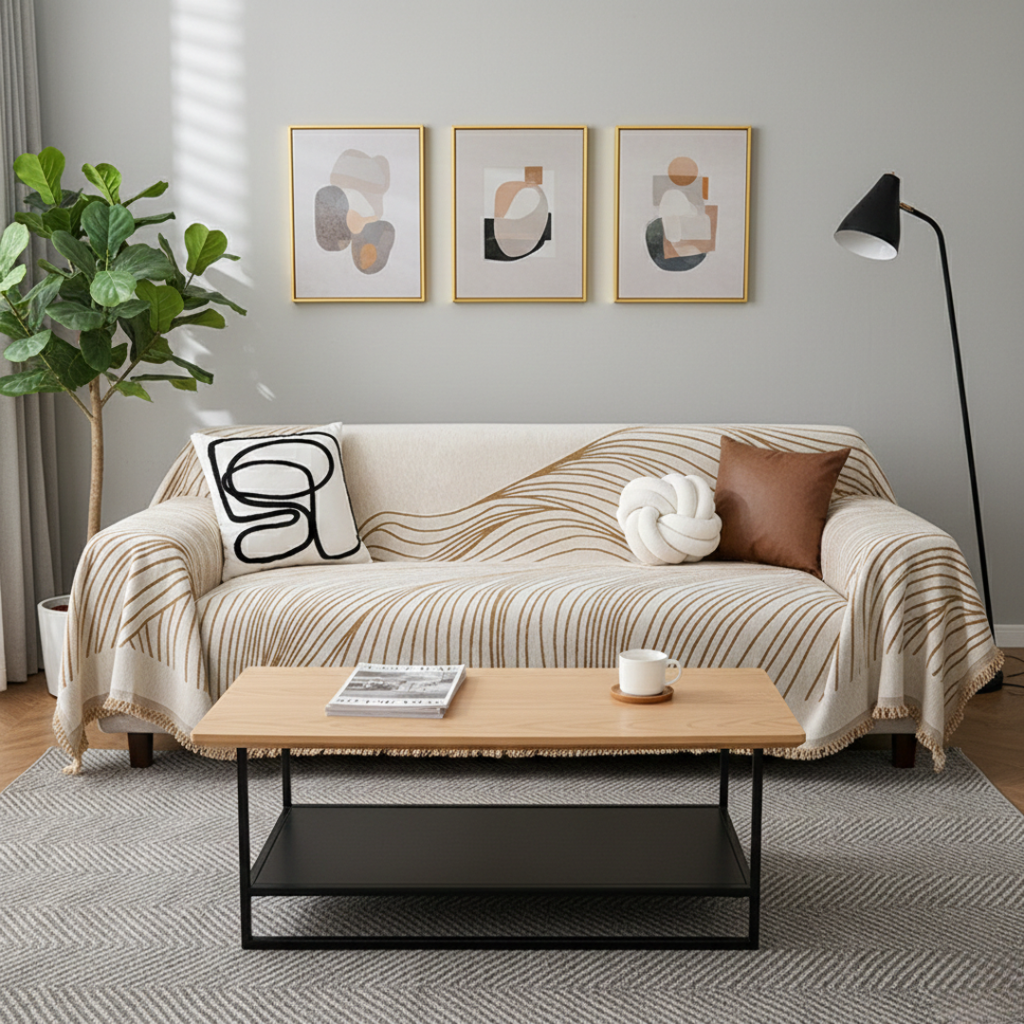 Housse de canapé jacquard réversible pour les espaces de vie quotidiens | Rosalyssa