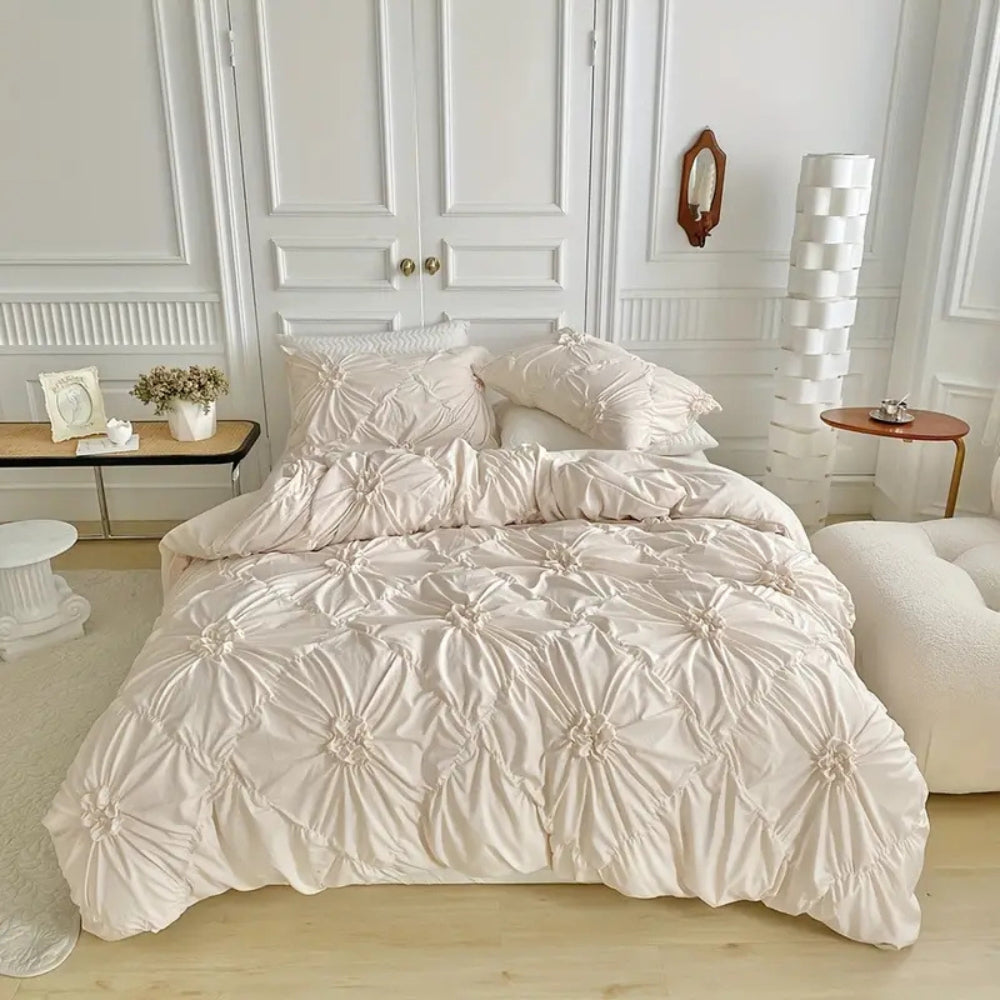 Floral Pleated Quilt Cover Set for Bedroom Bedding