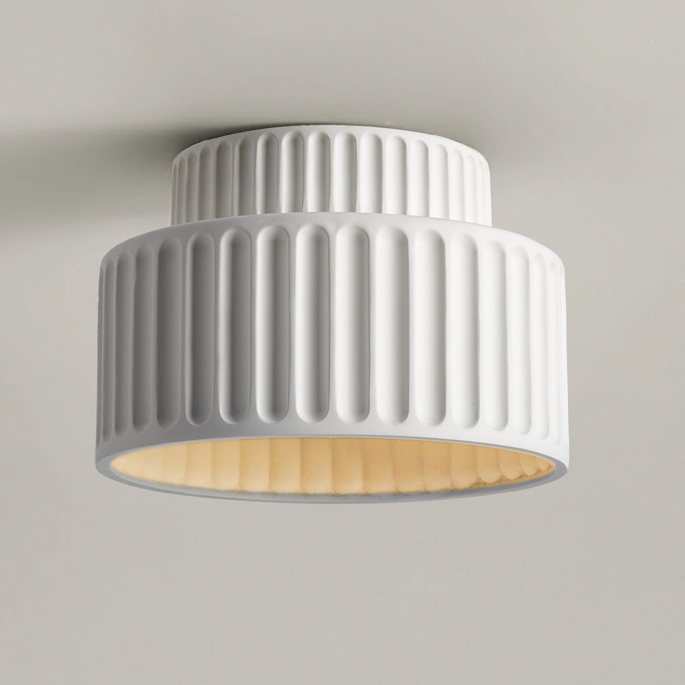 Lampada da soffitto in resina rigata E27 bianca design compatto retrò per soggiorno
