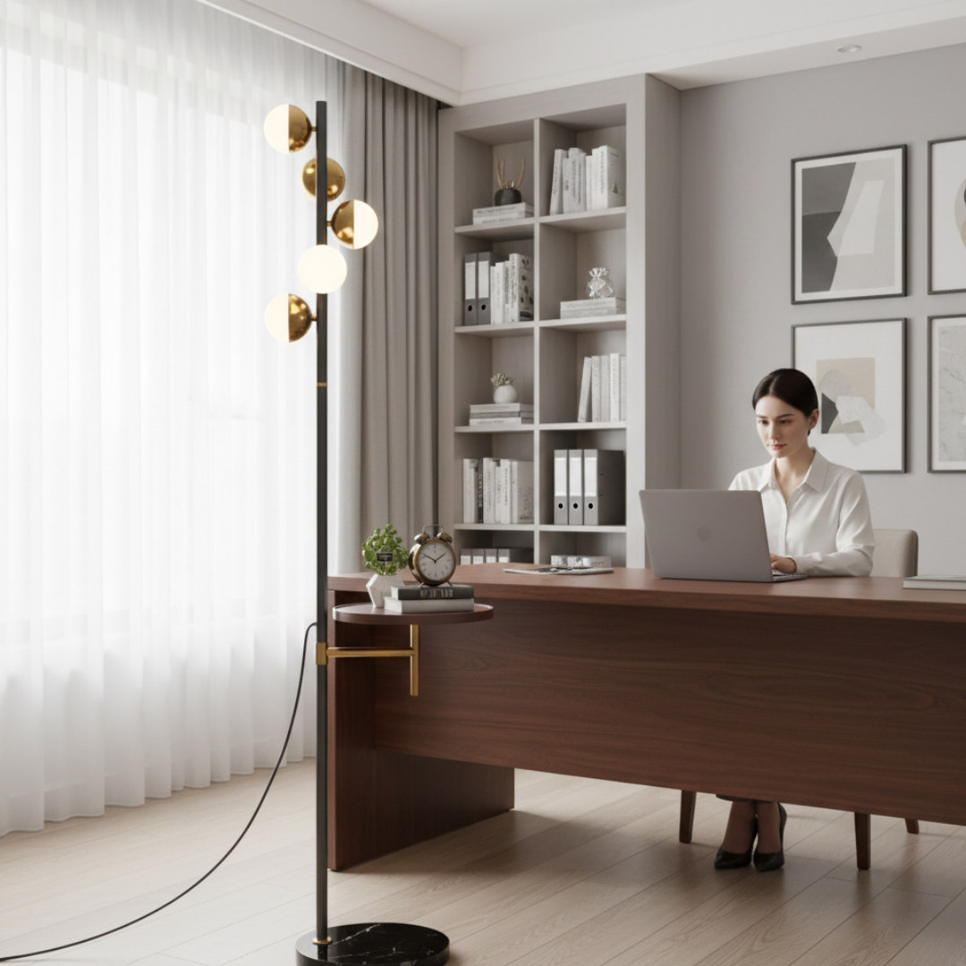 Lampadaire moderne avec table intégrée pour salon | Rosalyssa