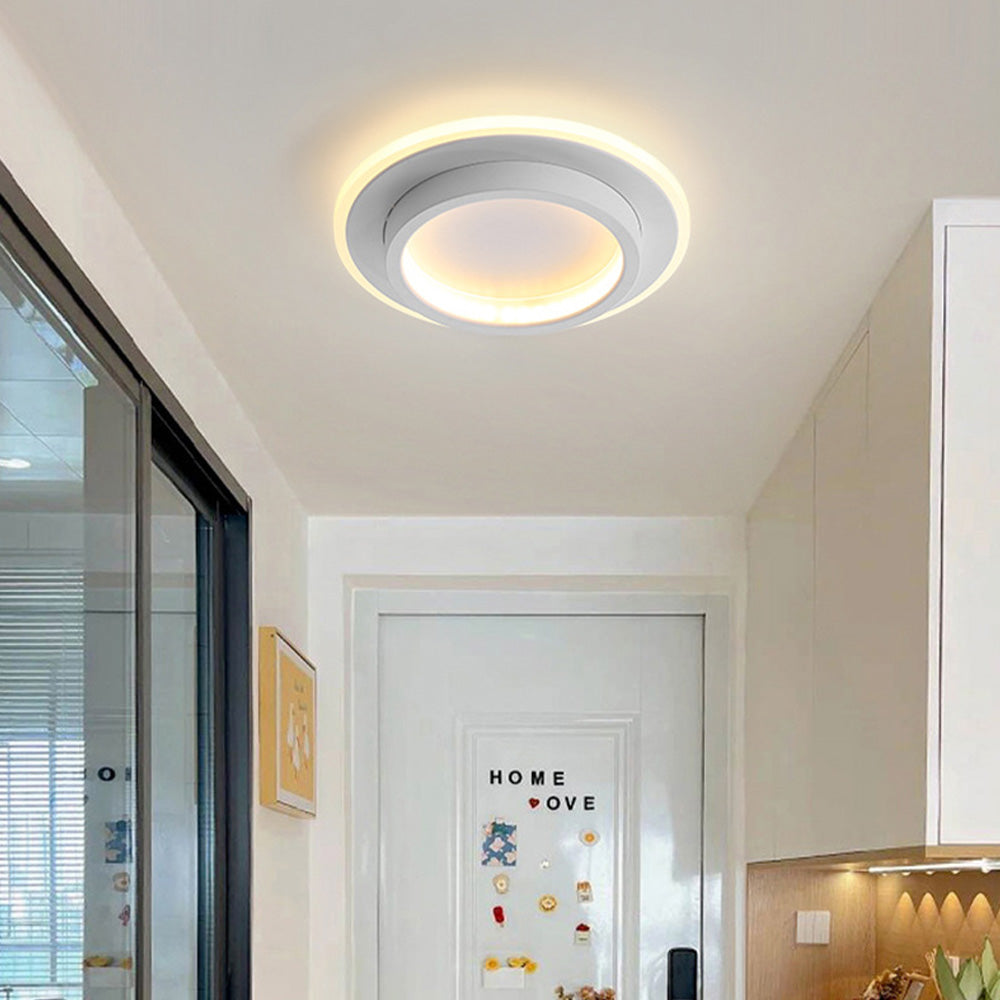 Luz de techo LED redonda con anillo halo, montaje empotrado de metal y acrílico