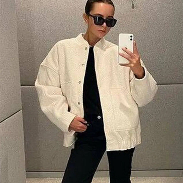 Manteau Long à Col Montant et Poches Doubles