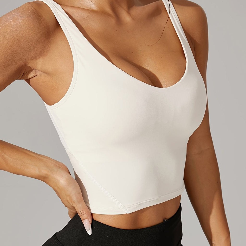 Stretchy V-Neck Backless Crop Tank Top For Athletic Wear