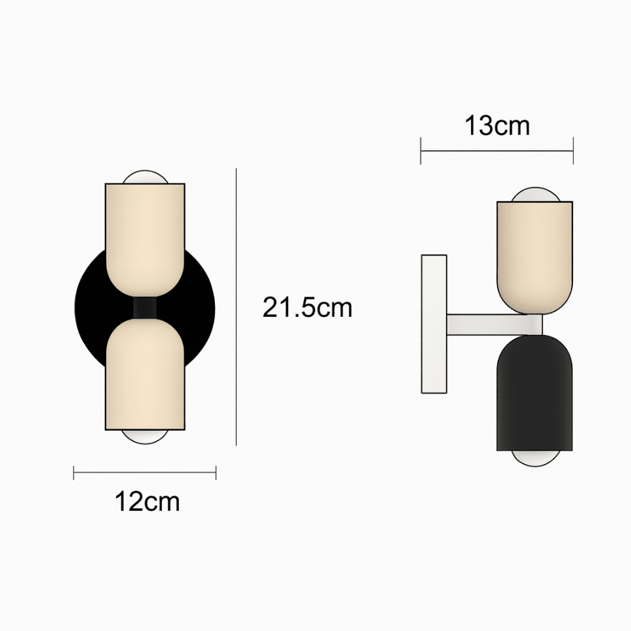 Applique da parete a 2 luci LED con design moderno in metallo cilindrico | Rosalyssa