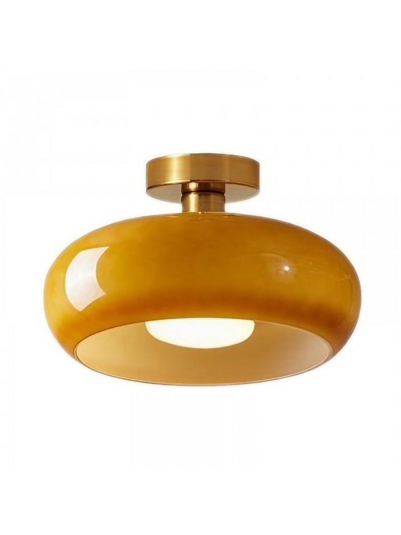 Plafonnier disque en verre style Bauhaus en laiton ou finition chrome, verre orange-jaune ou blanc