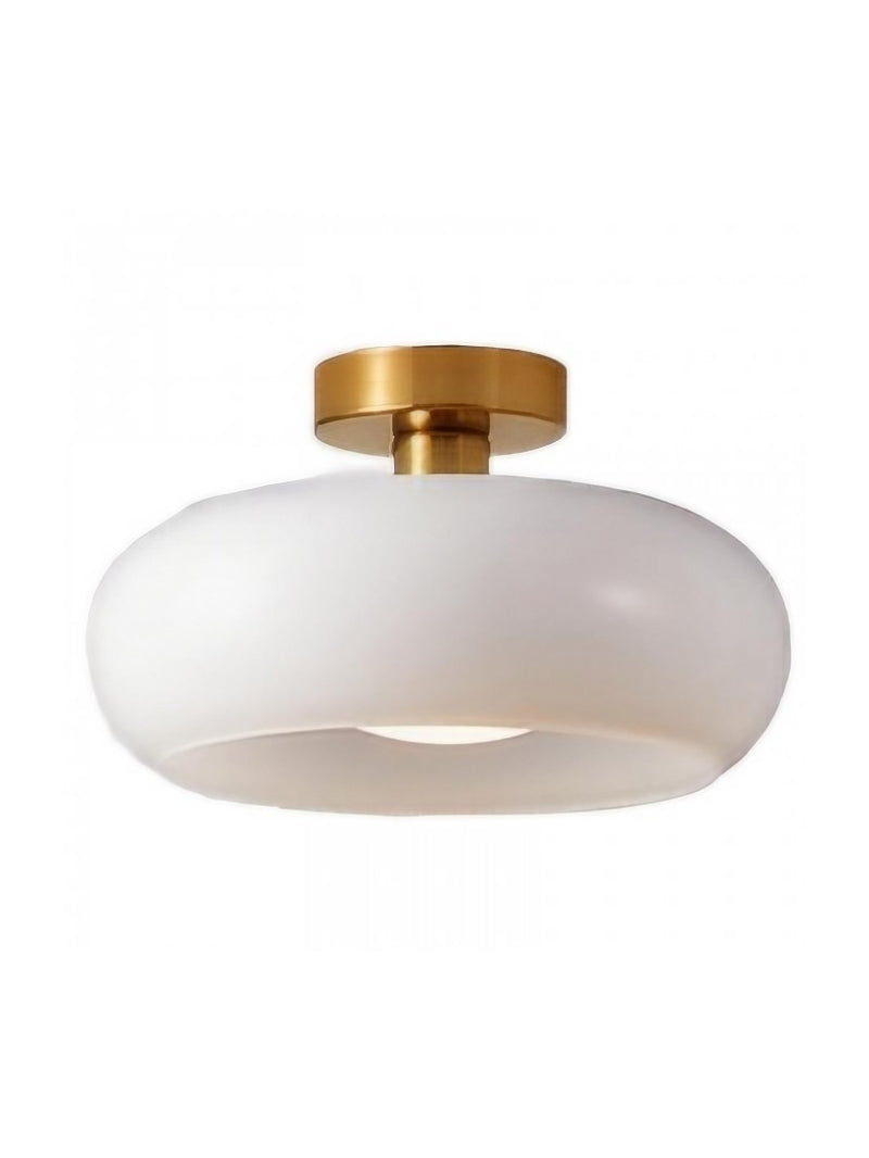 Plafonnier disque en verre style Bauhaus en laiton ou finition chrome, verre orange-jaune ou blanc