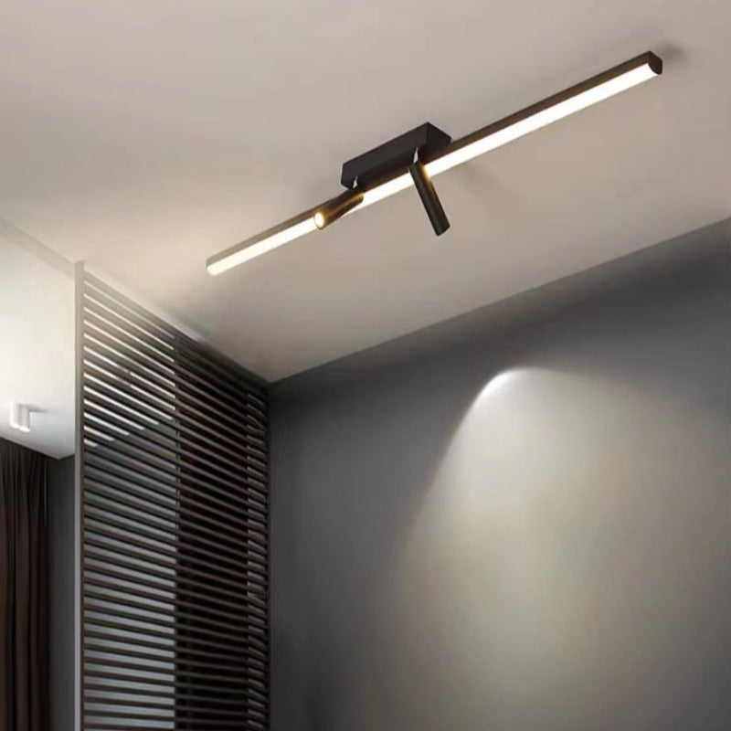 Black Linear LED Ceiling Light With Adjustable Spotlights 80–100cm