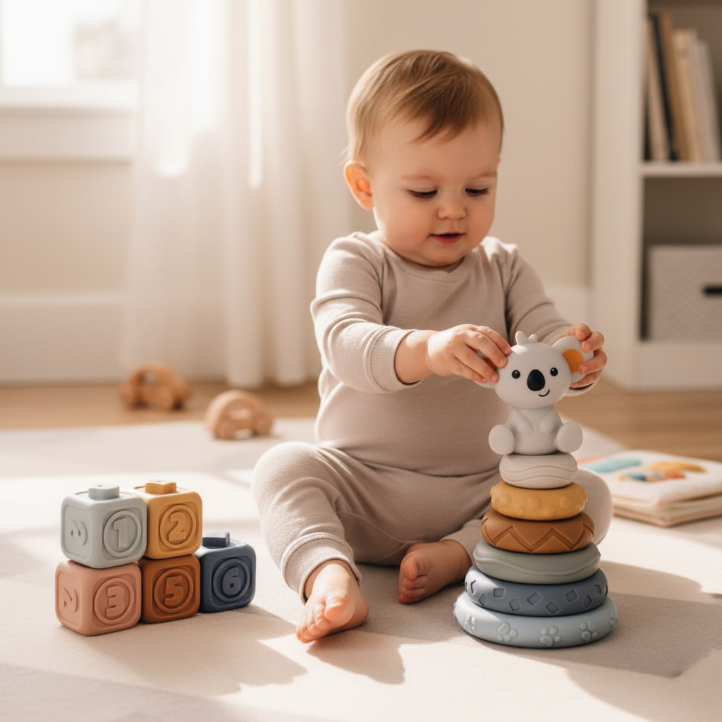Soft Sensory Stacking Blocks With Teething Cubes For Babies