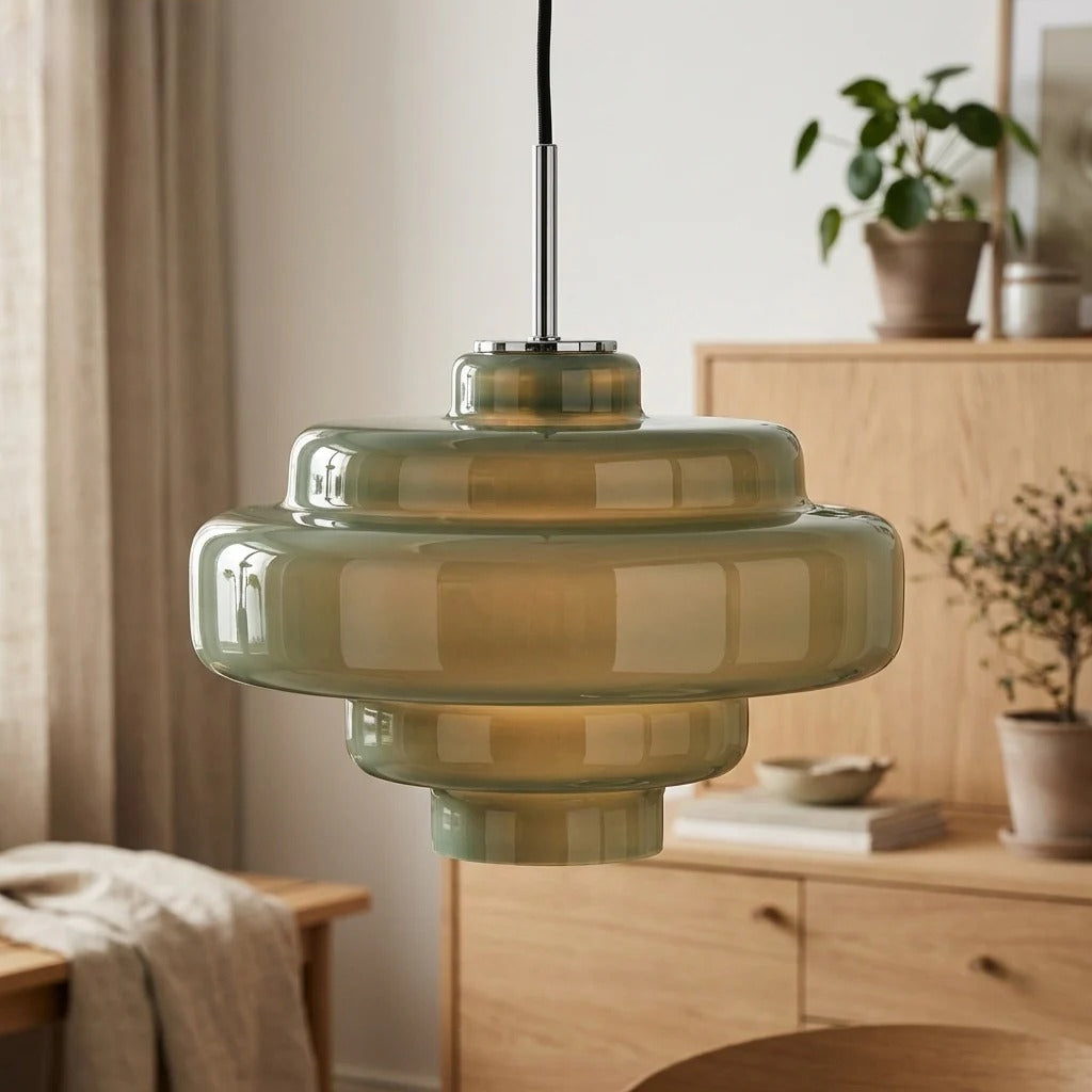 Farvet glaspendel i skålform, Bauhaus-stil | Rosalyssa