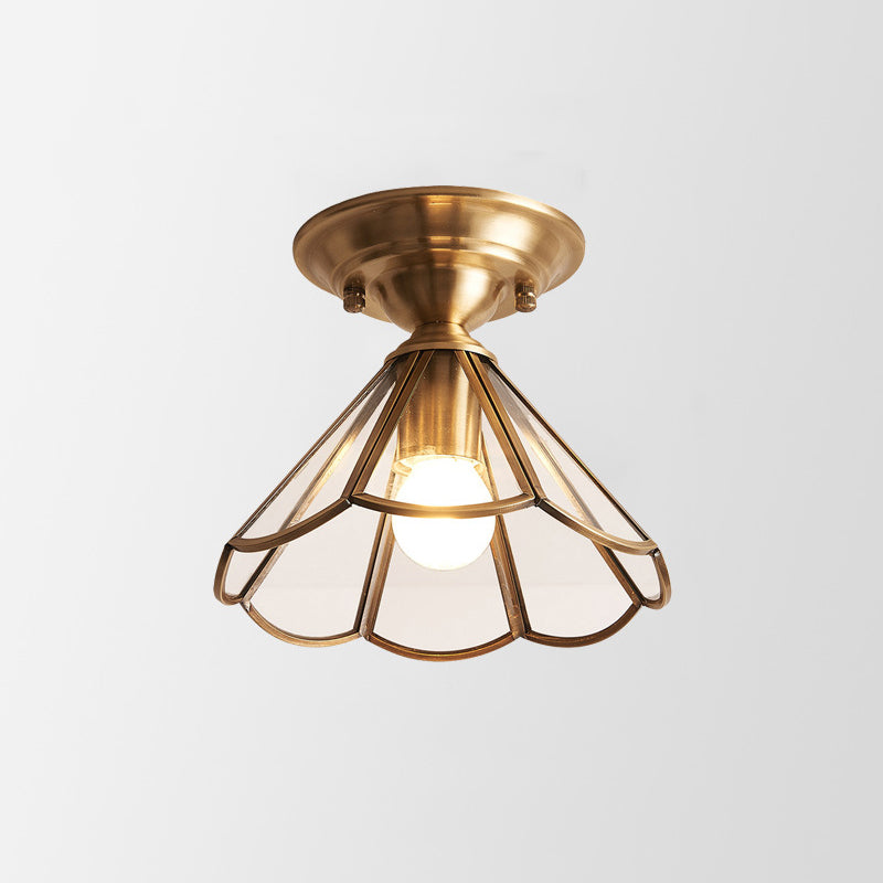 Lampada da parete in metallo con una lampadina, finitura ottone, design smerlato, semi-incassata