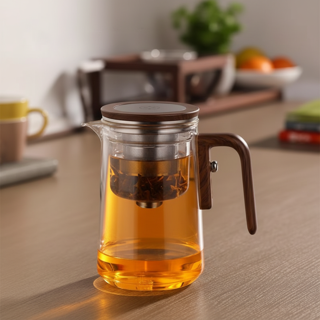 Tetera de vidrio transparente con infusor para preparar té de hojas sueltas