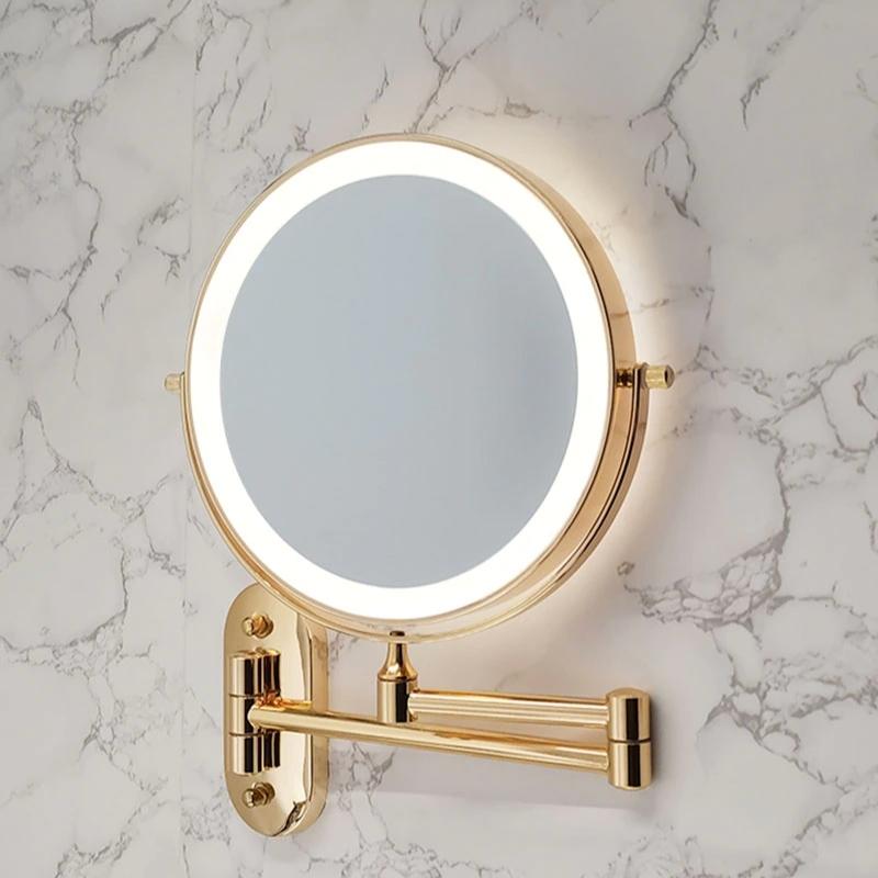 Goldfarbenes, wiederaufladbares LED-Schminkspiegel mit Vergrößerung für Make-up