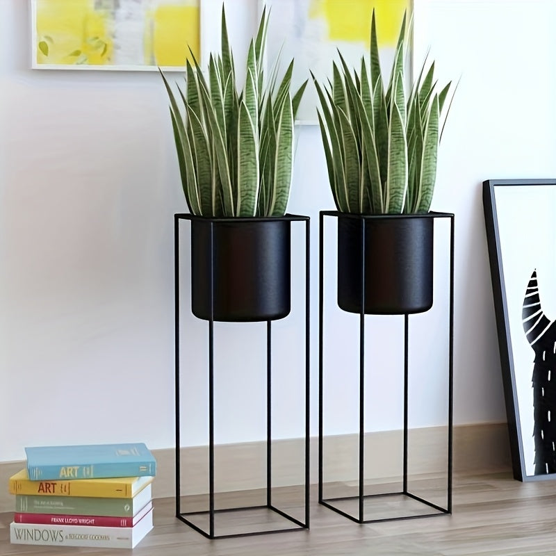 Black Metal Plant Stand For Indoor Use Rectangular Holder